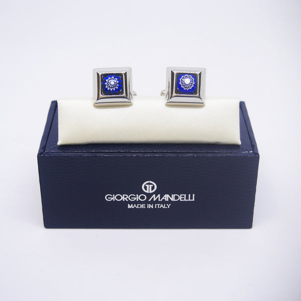 Raphael Cufflinks with Blue Venetian Murano Glass - Giorgio Mandelli® Official Site | GIORGIO MANDELLI Made in Italy