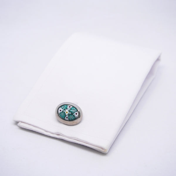 Ventura Cufflinks in Teal & White Millefiori - Giorgio Mandelli® Official Site | GIORGIO MANDELLI Made in Italy