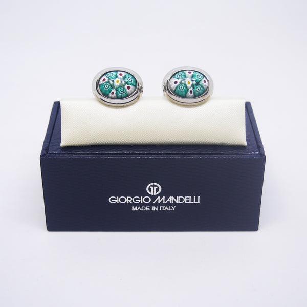 Ventura Cufflinks in Teal & White Millefiori - Giorgio Mandelli® Official Site | GIORGIO MANDELLI Made in Italy