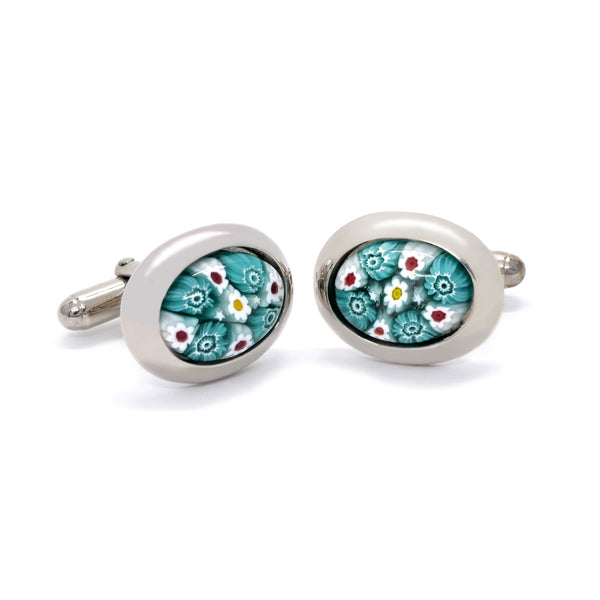 Ventura Cufflinks in Teal & White Millefiori - Giorgio Mandelli® Official Site | GIORGIO MANDELLI Made in Italy